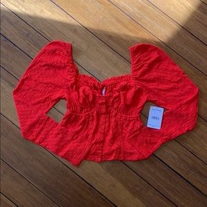 Free People Long Sleeve Corset Top Red